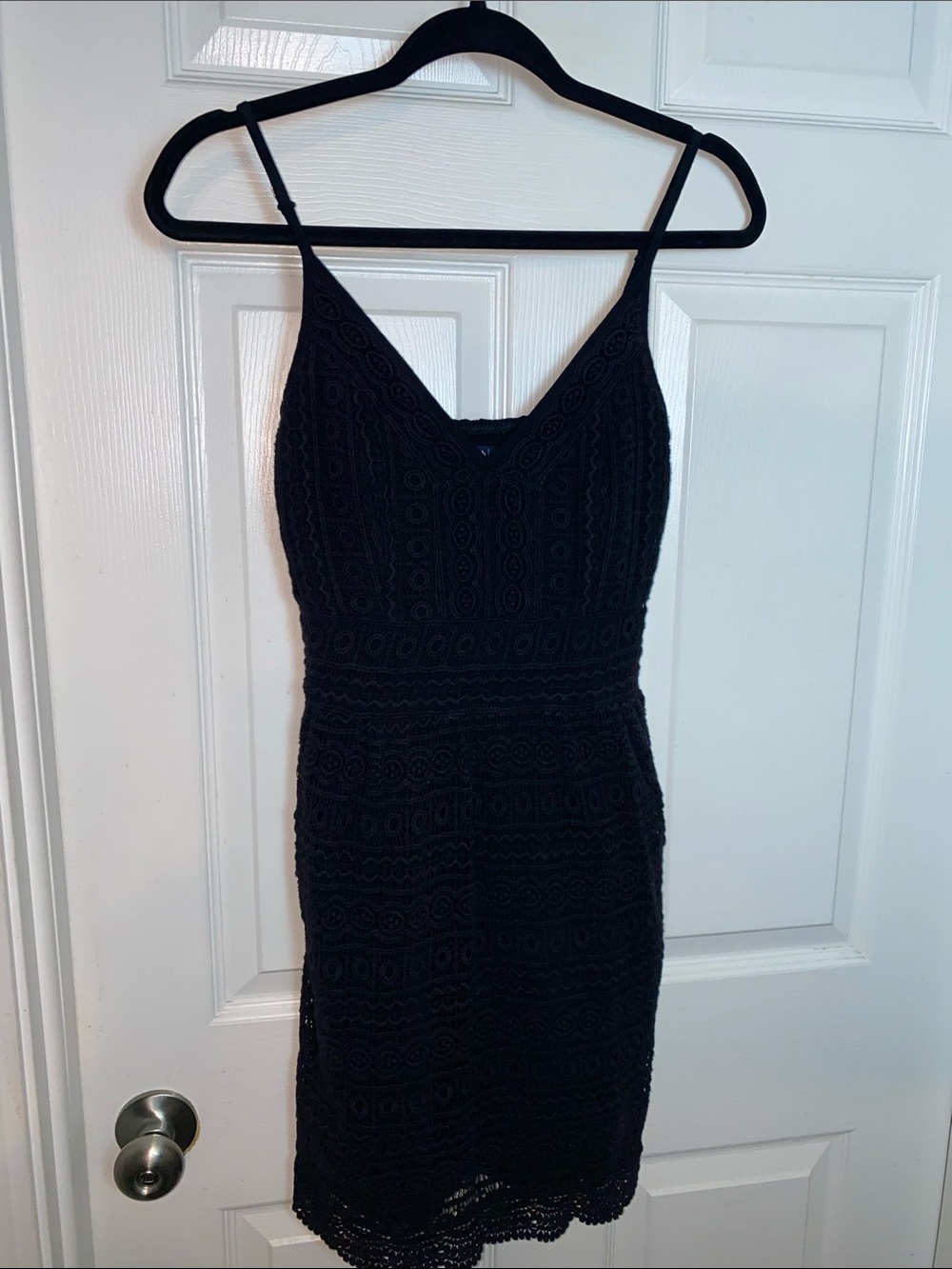 Abercrombie & Fitch Black Crochet V-Neck Spaghetti-Strap Mini Dress Size Small
